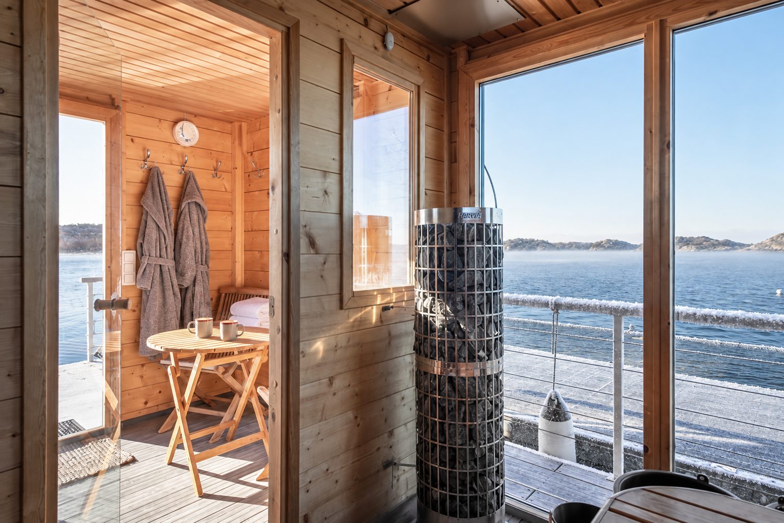 Bastun med utsikt över skärgården en vinterdag